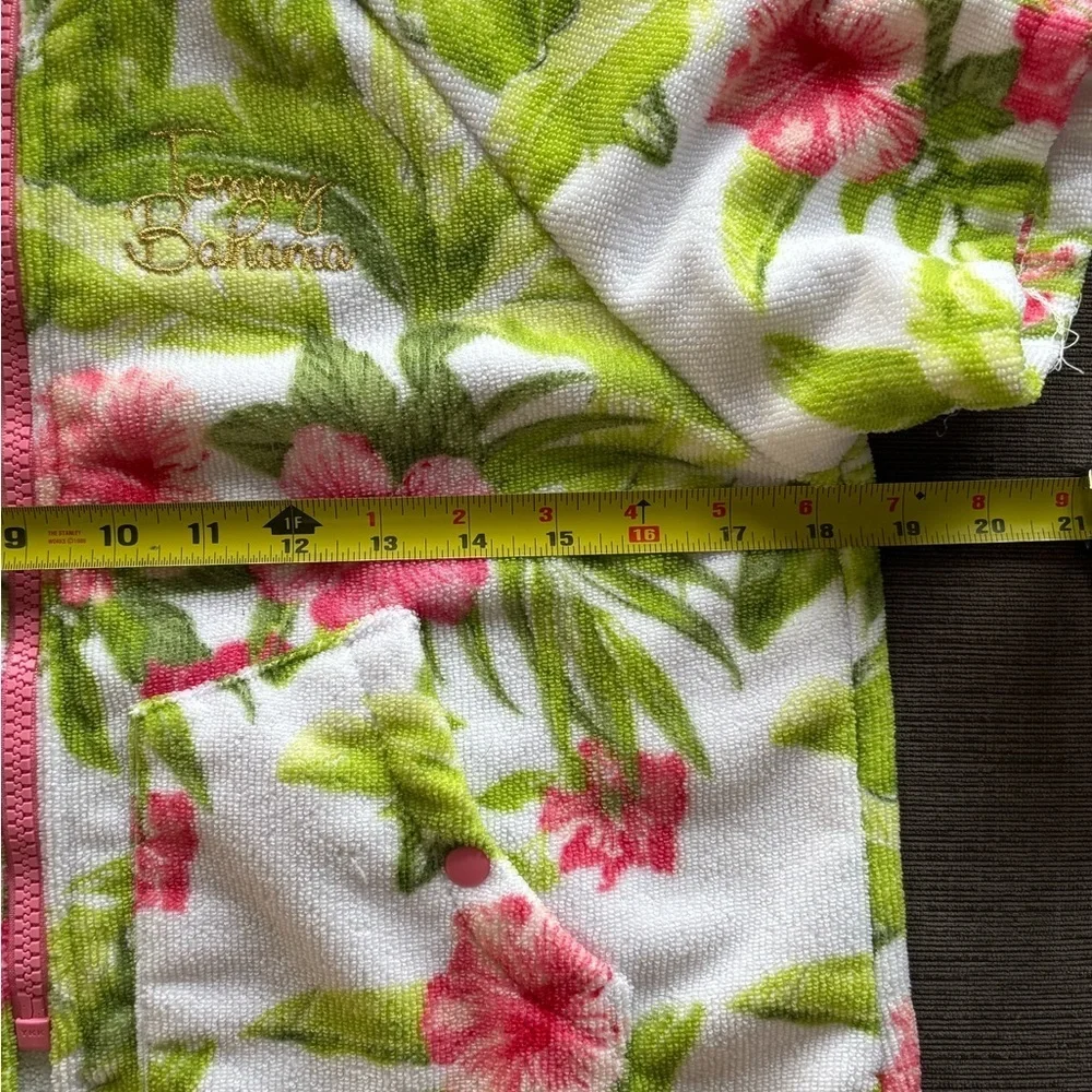 Tommy Bahama Girls' Hooded terry cloth Floral Zip Poncho White, Pink & Green